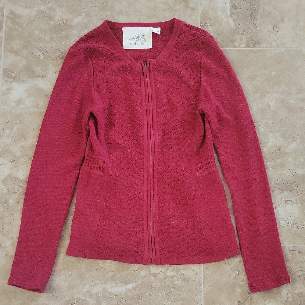 Angel of the North Cranberry Colored Zip Up Sweater Cardigan XS